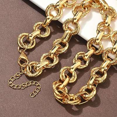 304 Stainless Steel Textured Double Ring Link Chain Necklaces NJEW-S453-02G-C-1
