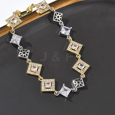 Brass Micro Pave Clear Cubic Zirconia Link Chain Bracelets for Women BJEW-C156-06C-PG-1