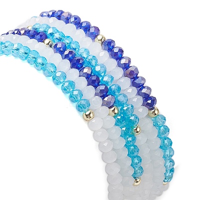 6Pcs 6 Style Glass & Lampwork Evil Eye & Hamsa Hand Beaded Stretch Bracelets Set BJEW-JB09415-1