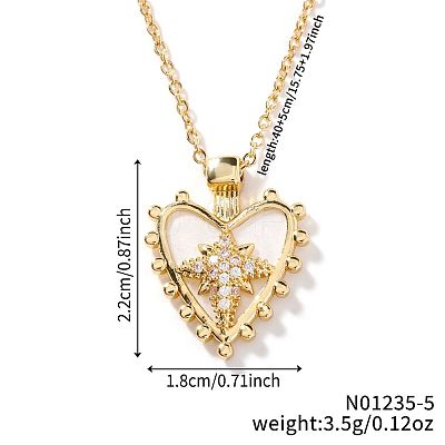 Shiny Heart Star Brass Clear Cubic Zirconia Pendant Necklaces RQ9557-3-1