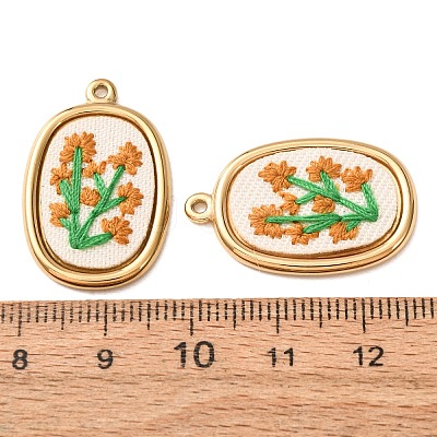 304 Stainless Steel & Cloth Embroidered Pendants FB-CBAFBAF-05G-1