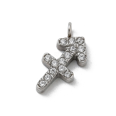 304 Stainless Steel Micro Pave Cubic Zirconia Charms STAS-Z107-09P-11-1