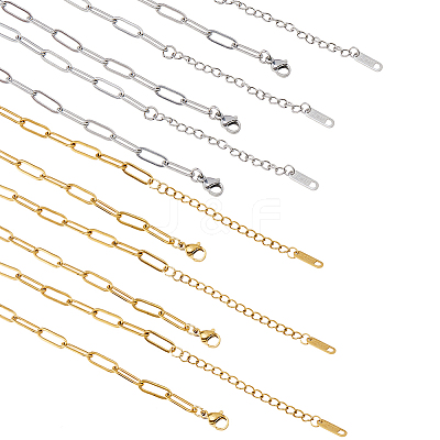 10Pcs 2 Colors 316L Surgical Stainless Steel Paperclip Chain Necklaces NJEW-DC00010-1