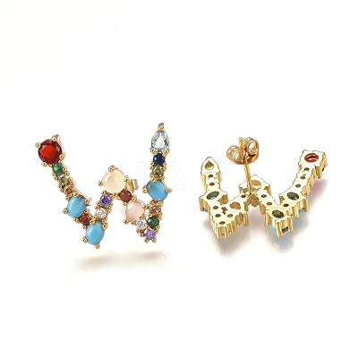 Brass Micro Pave Cubic Zirconia Ear Studs EJEW-S201-41W-1