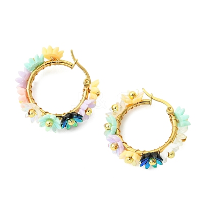 201 Stainless Steel & Resin Beaded Flower Hoop Earrings EJEW-JE07175-02-1