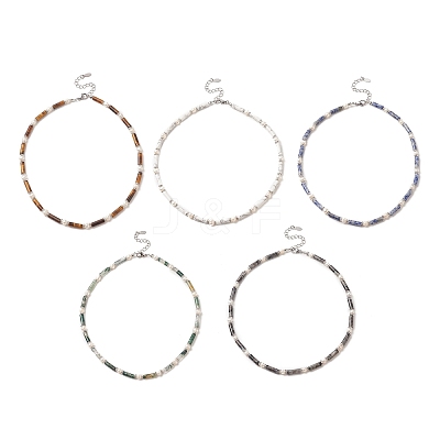 Natural Mixed Gemstone & Pearl & Crystal Rhinestone Beaded Necklace for Women NJEW-JN04209-1
