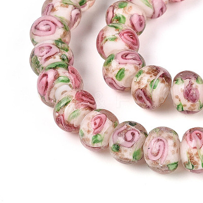 Handmade Lampwork Inner Flower Rondelle Beads Strands LAMP-T022-24J-1