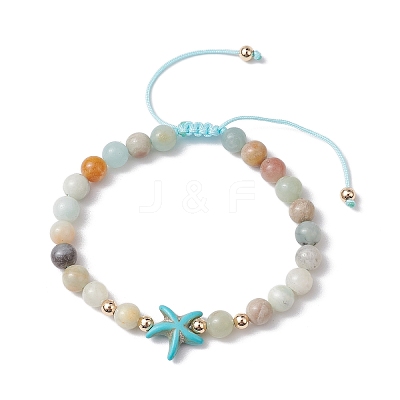 Natural Flower Amazonite Round Beaded Braided Bead Bracelets BJEW-JB10692-03-1