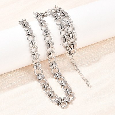 8MM 304 Stainless Steel Twisted Ring Link Chain Necklaces NJEW-Z105-04P-04-1
