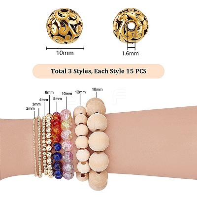 45Pcs 3 Styles Hollow Tibetan Style Alloy Beads FIND-PH0021-10-1