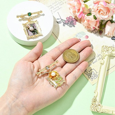 2Pcs 2 Styles Square & Rectangle with Flower Alloy ABS Imitation Pearl Brooch JEWB-CJ0001-92-1