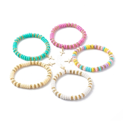 Handmade Polymer Clay Beads Stretch Bracelets BJEW-JB06488-1