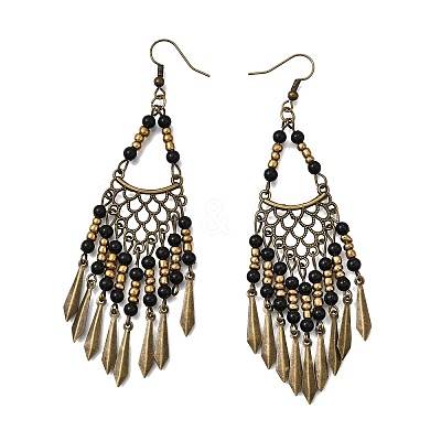 Vintage Bohemian Tassel Alloy & Resin Beaded Chandelier Earrings EJEW-G466-03AB-1