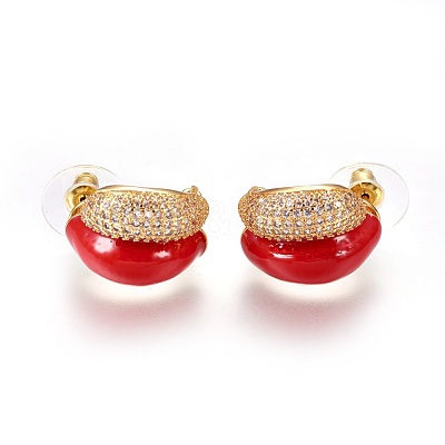 Brass Micro Pave Cubic Zirconia Stud Earrings EJEW-F192-01G-1