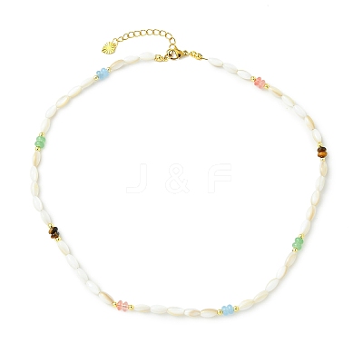 Mixed Stone and Dyed Natural Shell Rice Beaded Necklaces for Women NJEW-JN06347-1
