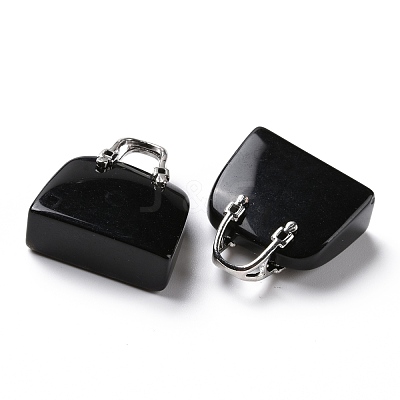 Natural Black Obsidian Brass Pendants KK-E274-01P-011-1