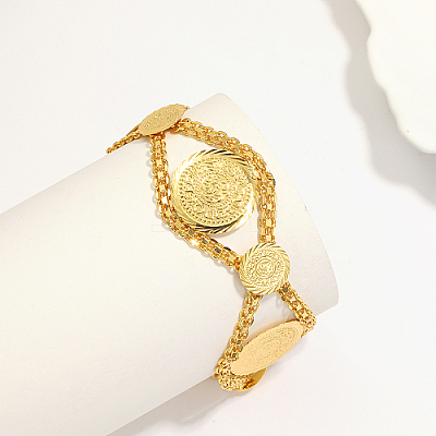 Brass Rhombus with Flat Round Link Chain Bracelets for Women GY9986-1-1