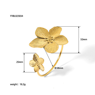 304 Stainless Steel Flower Cuff Bangle for Women VX4751-1-1