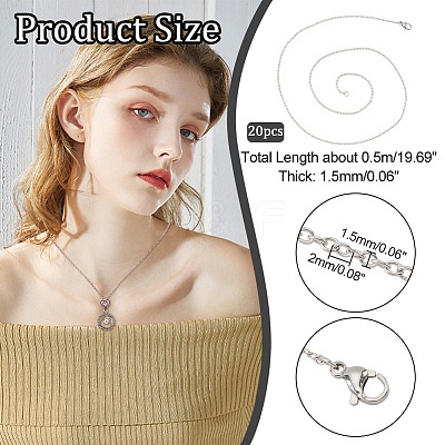 20Pcs 304 Stainless Steel Cable Chains Necklaces Set for Men Women NJEW-NB0001-10-1