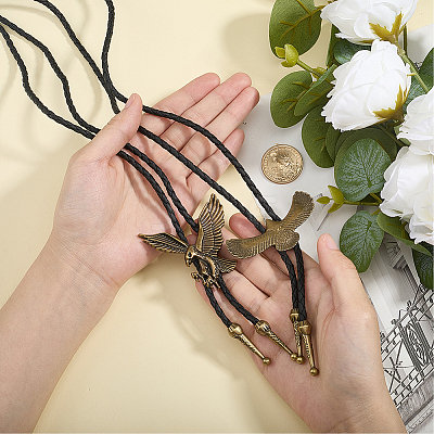 2Pcs 2 Styles Alloy Eagle Pendant Bolo Tie Necklaces NJEW-HY0001-16-1