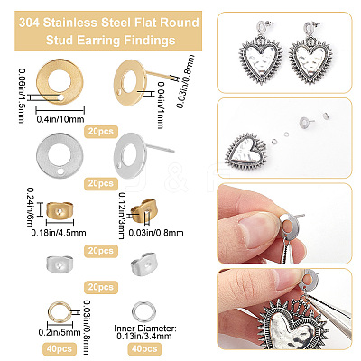40Pcs 2 Colors Donut Shape 304 Stainless Steel Stud Earring Findings DIY-SC0023-56-1