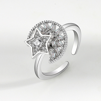 Brass Micro Pave Cubic Zirconia Rotating Cuff Rings for Women FS-WG7CCCF-06-1