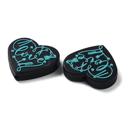 Food Grade Heart with Word Love Silicone Focal Beads SIL-NH0001-01C-1