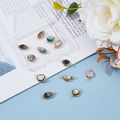 12Pcs 2 Styles Natural Abalone Shell/Paua Shell Copper Wire Wrapped Connector Charms PALLOY-AB00261-1