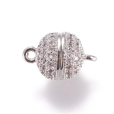 Brass Micro Pave Cubic Zirconia Magnetic Clasps with Loops ZIRC-G097-01P-1
