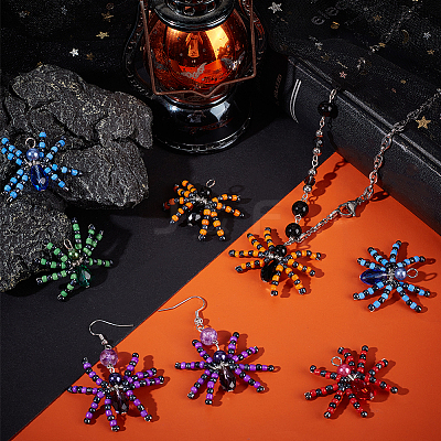 20Pcs Halloween Spider Glass Pendants FIND-SC0009-98-1