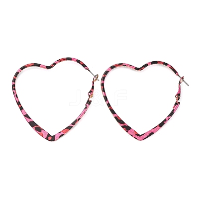 Hollow Heart with Leopard Print Alloy Hoop Earrings LS-EJEW-Z112-01P-1