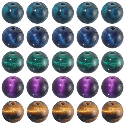 60Pcs 5 Colors Natural Tiger Eye Beads G-PA0001-11-1