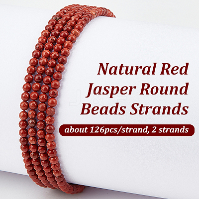 2 Strads Natural Red Jasper Round Beads Strands G-OC0005-70-1