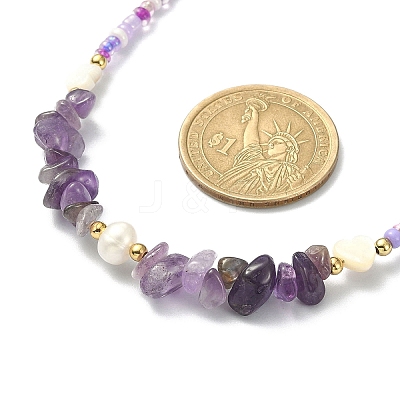 3Pcs 3 Style Dyed Natural Mixed Gemstone Chips & Shell Heart & Pearl Beaded Necklaces Set NJEW-JN04354-1