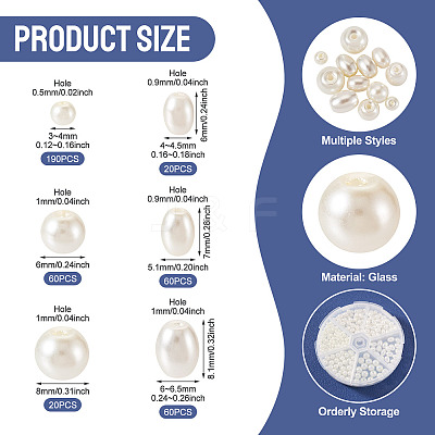 410Pcs 6 Styles Glass Pearl Beads HY-TA0003-04B-1
