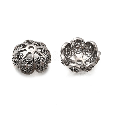 Brass Micro Pave Clear Cubic Zirconia Bead Caps KK-Z126-07P-1