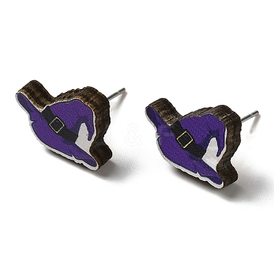 Wood Stud Earrings EJEW-Z054-02J-1