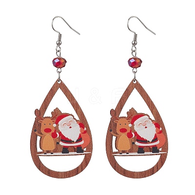Christmas Printed Wood Dangle Earrings EJEW-JE06518-1