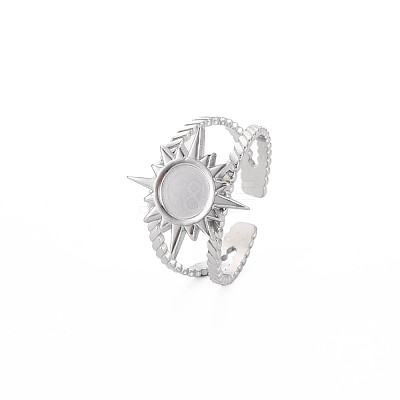 201 Stainless Steel Open Cuff Finger Ring Enamel Settings STAS-S119-159A-P-1