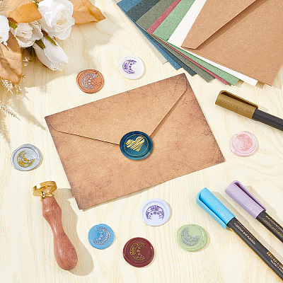 Brass Wax Seal Stamps with Wood Handle AJEW-WH0412-0336-1