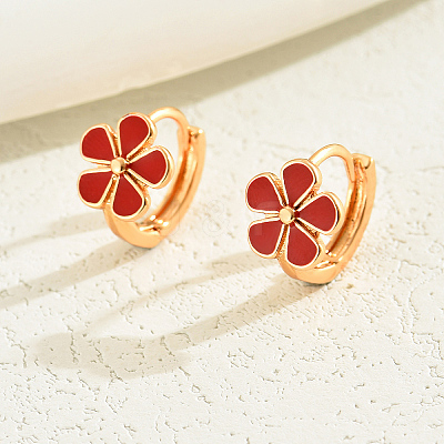 Elegant Brass Flower Hoop Earrings UD7132-1