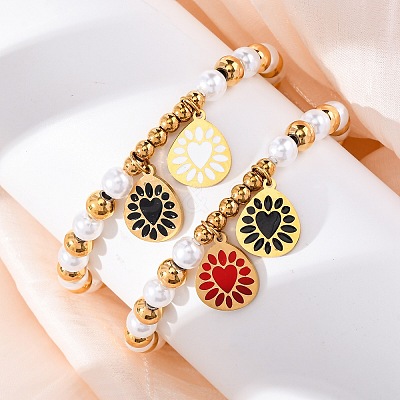 201 Stainless Steel Round Beaded Stretch Bracelets BJEW-C090-03G-G-1