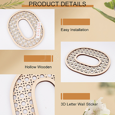 Hollow Wooden 3D Letter Wall Stickers HJEW-WH0043-57O-1
