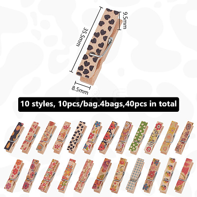 10Pcs 10 Styles Flower Printed Wooden Craft Pegs Clips AJEW-WH0248-505-1