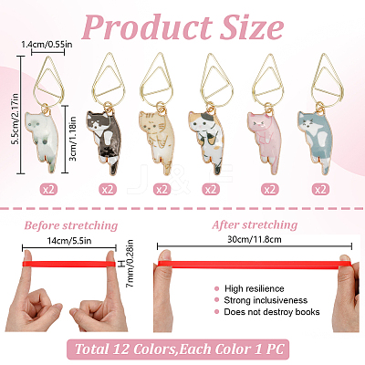 24Pcs 2 Styles Silicone Bands Bookmark & Alloy Cat Paper Clips Sets AJEW-DR00015-1