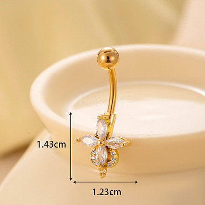 316L Surgical Stainless Steel Clear Cubic Zirconia Curved Barbell Belly Rings WGA1AD6-10-1