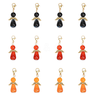 12Pcs 3 Styles Natural Agate Alloy Pendant Decorations HJEW-CA0001-31-1