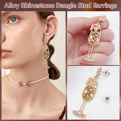 1Pair Alloy Rhinestone Dangle Stud Earrings EJEW-UN0002-73B-1