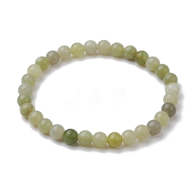 6mm Natural Green Jade Round Beaded Stretch Bracelets BJEW-JB10854-1