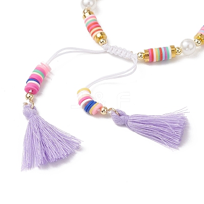 Flat Round Polymer Clay Braided Bead Bracelets BJEW-JB11500-1